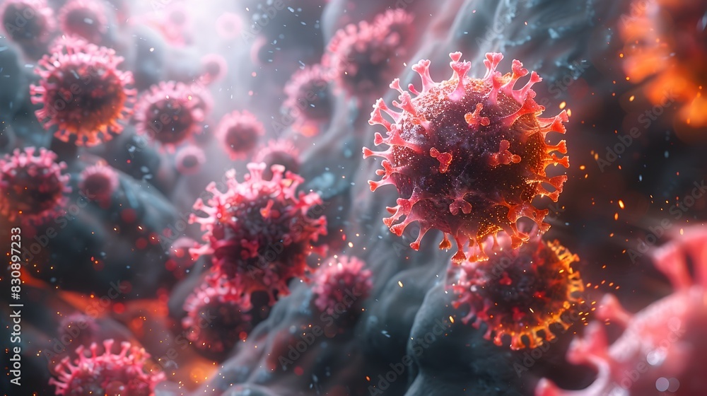 Microscopic View of Hazardous Viral Outbreak Causing Global Health Crisis and Widespread Chaos Microscopic View of Hazardous Viral Outbreak Causing Global Health Crisis and Widespread Chaos