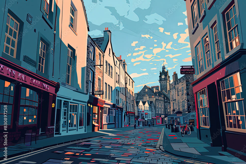 Fototapeta premium Timeless Charm - Edinburgh Old Town Illustration