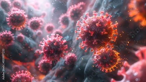Microscopic View of Hazardous Viral Outbreak Causing Global Health Crisis and Widespread Chaos