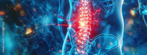back pain with a red glowing area of the spine  photo