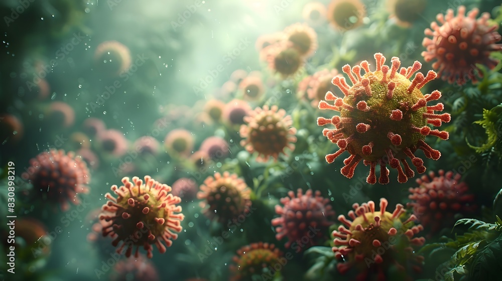 Obraz premium Microscopic View of Novel Coronavirus Structure for Medical and Scientific Use