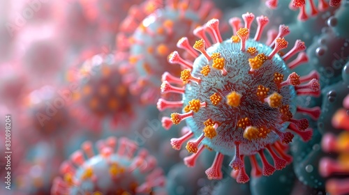 Microscopic View of Novel Coronavirus SARS CoV 2 Causing the COVID 19 Pandemic photo