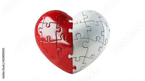 Heart puzzle red and white color symbol isolated transparent background