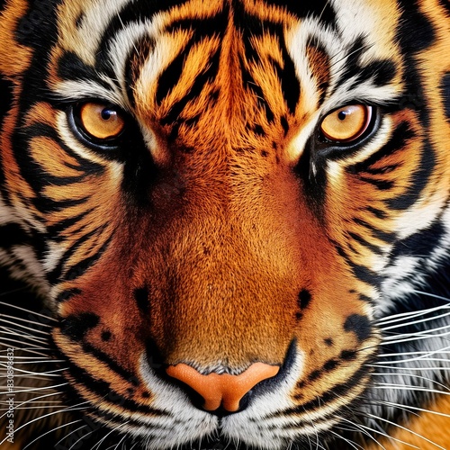 close up of a tiger on black background 