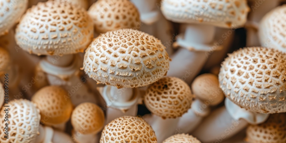 Close up white brown mushrooms Close up white brown mushrooms