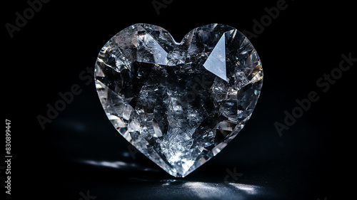 heart, crystal stone heart, natural gemstone symbol of love on a black background, druse of rock crystal photo