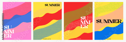 Creative concept of summer bright and juicy cards set. Modern abstract art design with liquid shapes with overlay effect. Templates for celebration, ads, branding, banner, cover, label, poster, sales