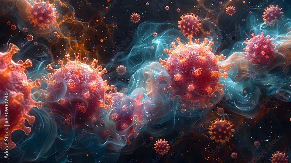 Fototapeta premium Microscopic Viral Outbreak Surreal Digital of Coronavirus Pandemic and Infectious Disease