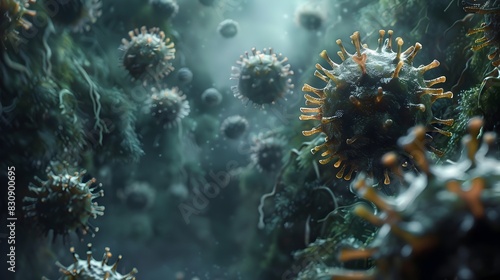 Microscopic Viral Pathogens Causing Global Pandemic Outbreak © prasong.