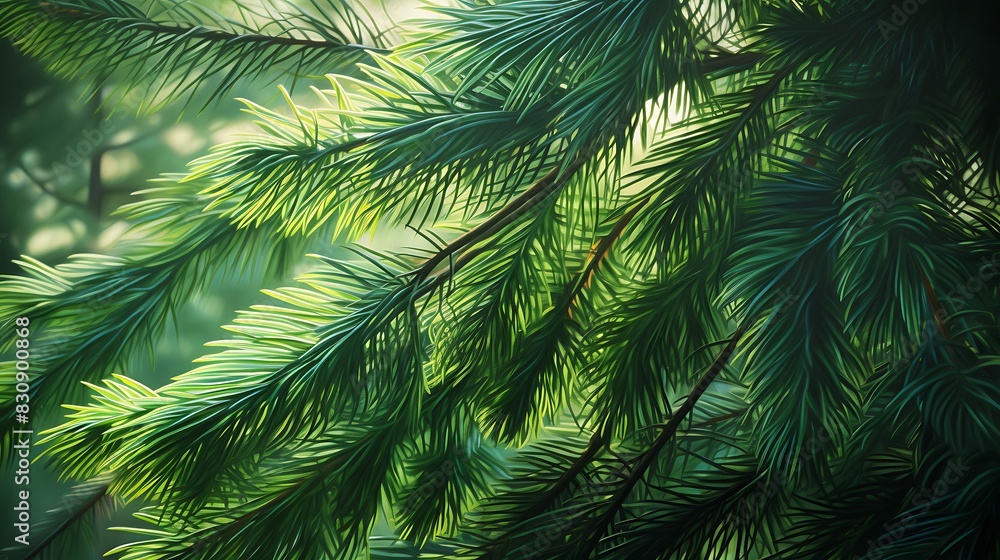 Sunlit image of the delicate, needle-like leaves of a Douglas fir, symbolizing strength and the spirit of the wilderness.