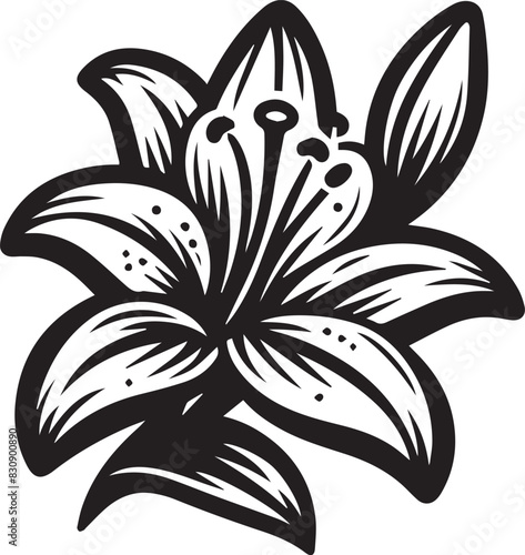 Lily Flower Vector Illustration Silhouette. Floral Vector Tattoo Decoration Nature Ornament Plant Image