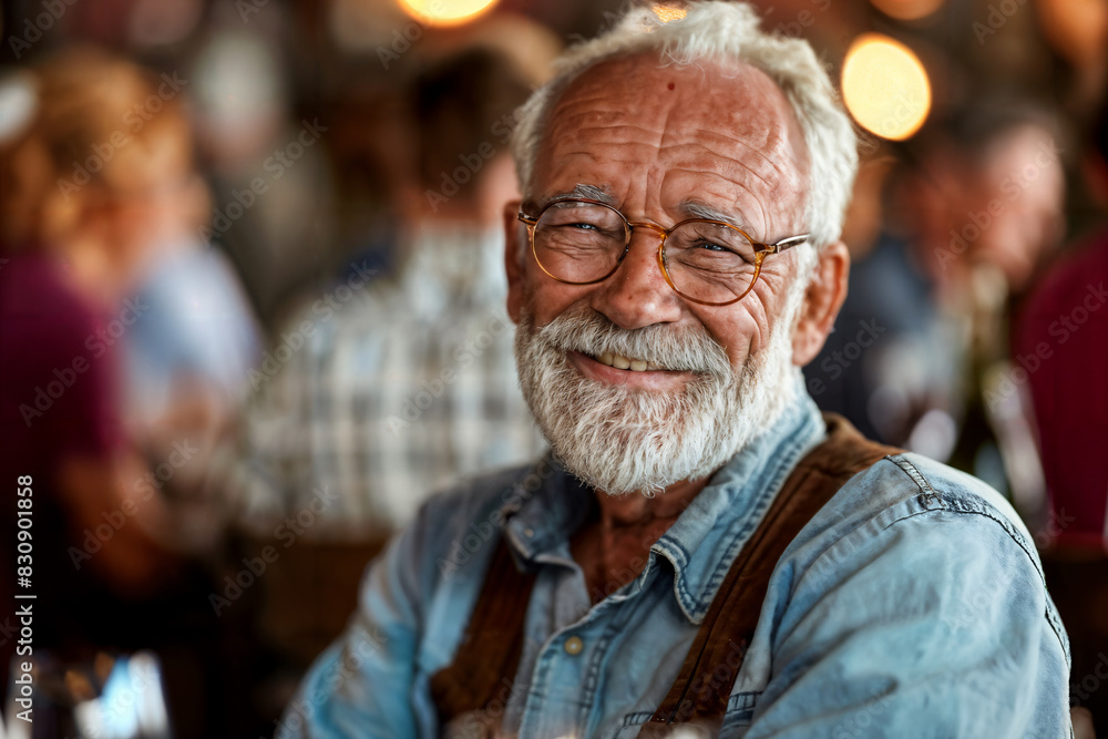 Smiling Senior Man Enjoying a Social Gathering in a Cozy Setting Smiling Senior Man Enjoying a Social Gathering in a Cozy Setting