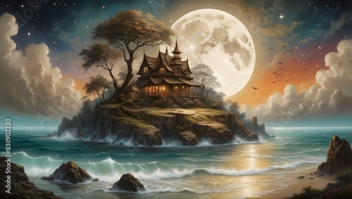 Gemälde-Stil - Küstenlandschaft im Mondlicht