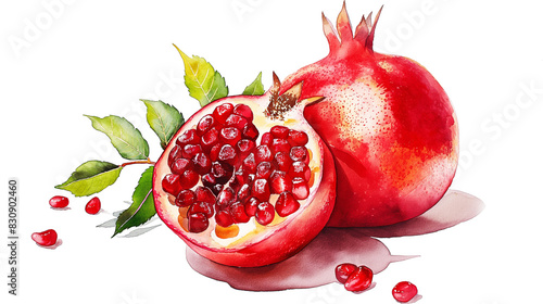 Pomegranate watercolor Isolated on transparent background. Sweet fruit