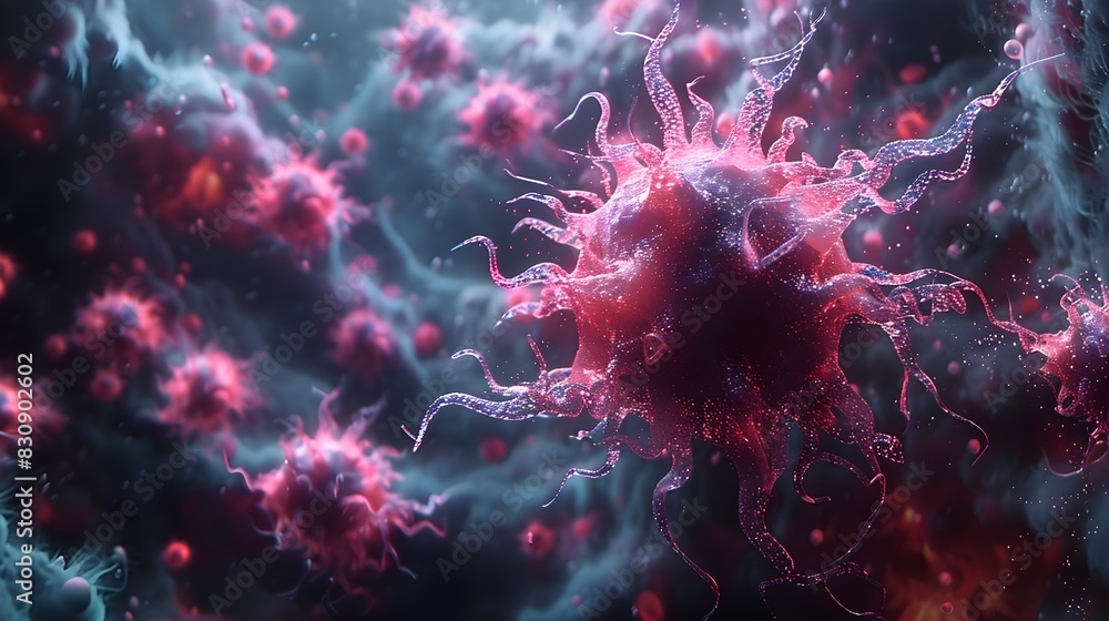 Surreal digital painting of a microscopic virus or bacteria with dynamic energy and ethereal glow Surreal digital painting of a microscopic virus or bacteria with dynamic energy and ethereal glow