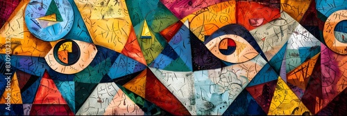 Vibrant Abstract Mosaic Artwork with Geometric Shapes and Captivating Patterns photo