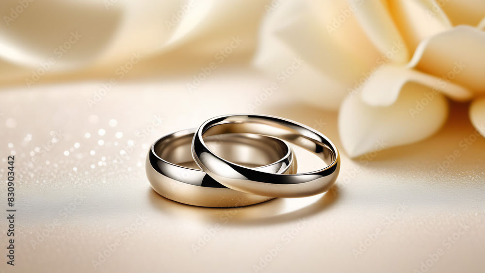 Two gold wedding rings on pastel background Two gold wedding rings on pastel background