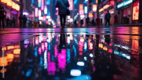 Neon Reflections: A Rainy Night in the City