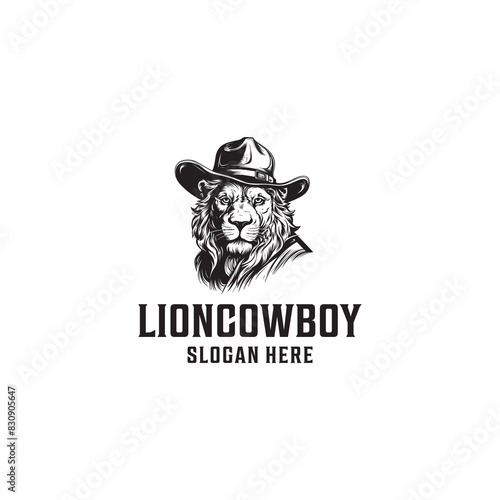 Lion cowboy logo vector illustration