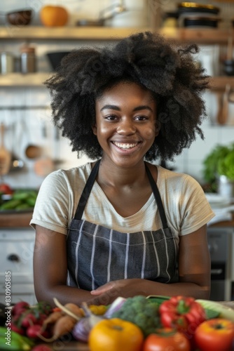 Black American Woman Preparing a Healthy Meal with Fruits and Vegetables