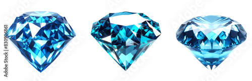 3D crystal diamond gemstone, reflective facets in varying shades of blue