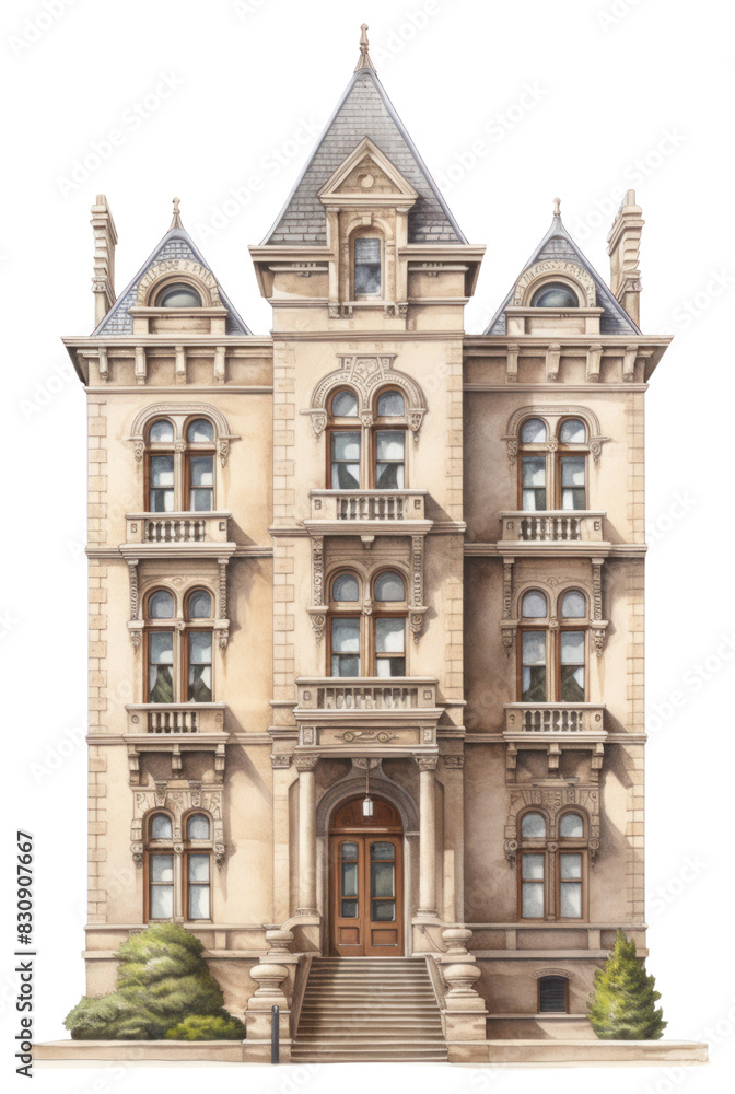 PNG Architecture illustration of a american tall sand stone classic building house city courthouse.