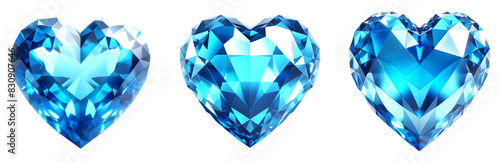3D crystal heart gemstone, reflective facets in varying shades of blue