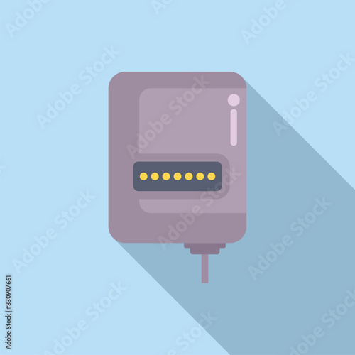 Modern, simple vector illustration of a wallmounted ethernet socket with shadow on a blue background