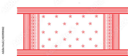 Assam PHULAM Gamosa  White Gamosa with Red Motifs (Design)