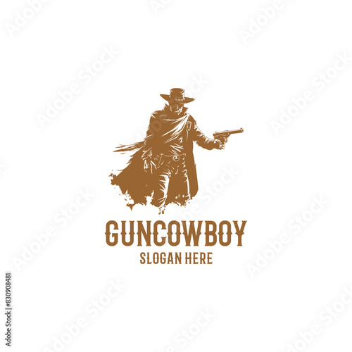 Gun cowboy logo vector illustration