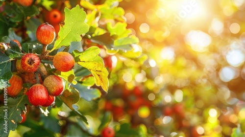 Autumnal Oak Tree Fruits in Bright Sunlight