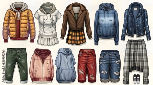 Fashionable Cold Weather Clothing Set with Cozy Outerwear Casual Tops and Seasonal Bottoms photo