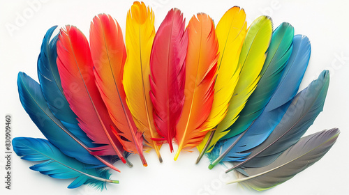Colorful watercolor feather in boho style. Illustration, rainbow art, clipart for design 