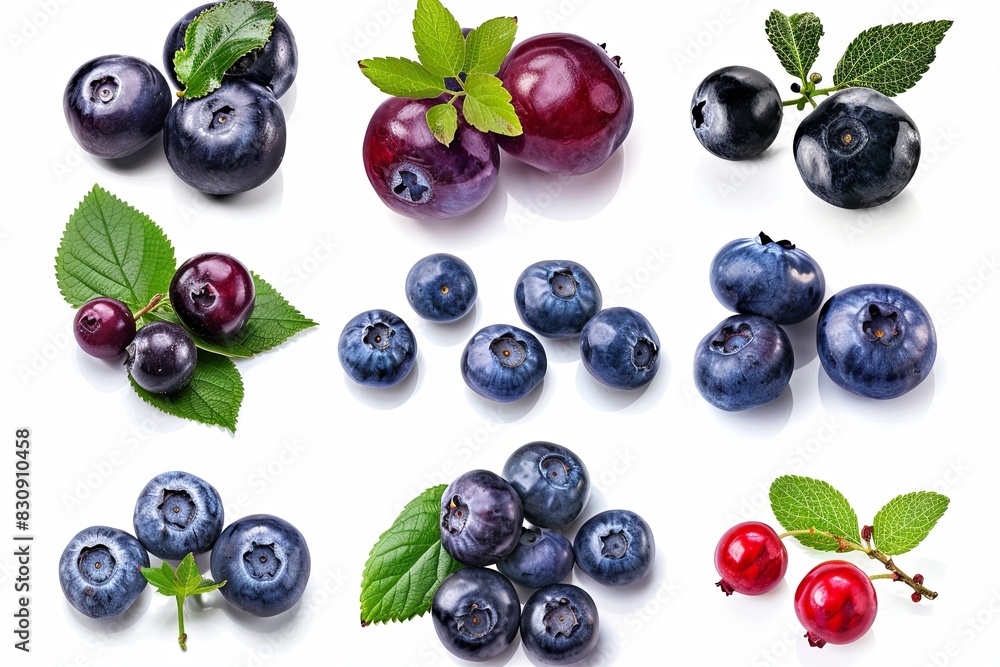 Fresh blueberries and other berries isolated on white, set. Fresh blueberries and other berries isolated on white, set.