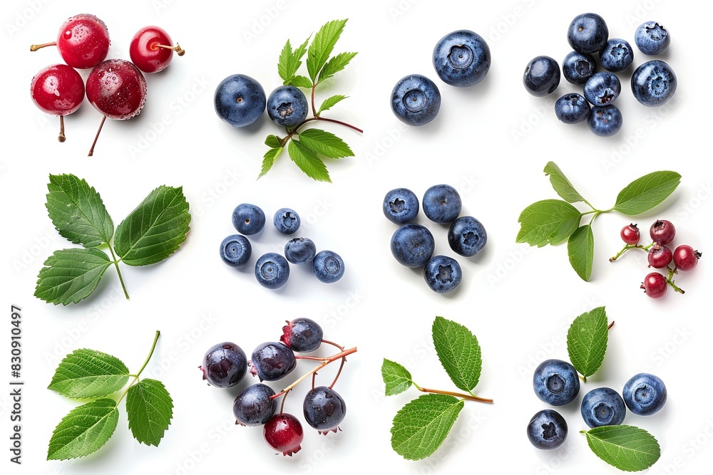 Fresh blueberries and other berries isolated on white, set. Fresh blueberries and other berries isolated on white, set.