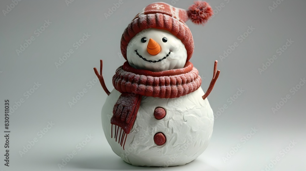 Whimsical 3D Clay Snowman with Festive Attire and Friendly Expression on Pristine White Background Whimsical 3D Clay Snowman with Festive Attire and Friendly Expression on Pristine White Background
