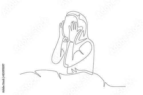 Woman who has trouble sleeping. Struggling to sleep concept one-line drawing