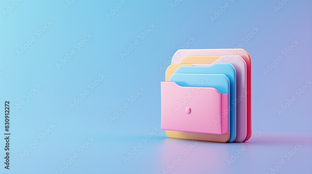 3D Colorful file folders stacked against a gradient background. Vibrant and organized office stationery concept. Minimalist design. 3D Colorful file folders stacked against a gradient background. Vibrant and organized office stationery concept. Minimalist design.