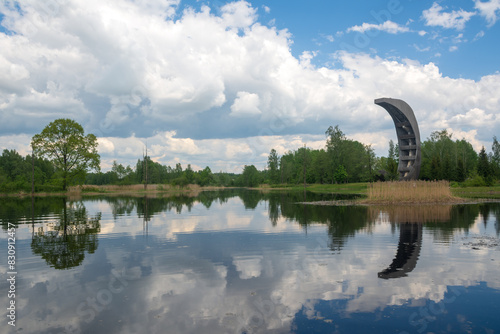 Moon-shaped observation tower in the Kirkilai lakes park, Lithuania.