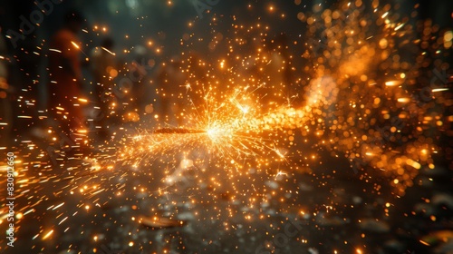 Dynamic close-up capturing the fiery explosion of sparks with a sense of motion and energy © familymedia