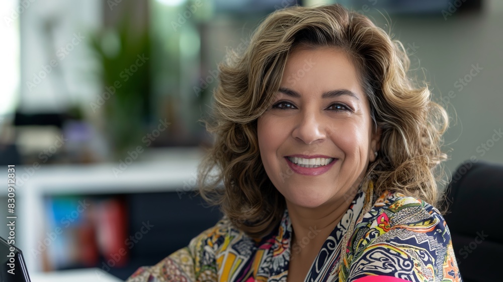 Hispanic Businesswoman Smiling, Middle-Aged Professional, Diversity in the Workplace, Office Setting, Headshot for Corporate, Leadership Role Hispanic Businesswoman Smiling, Middle-Aged Professional, Diversity in the Workplace, Office Setting, Headshot for Corporate, Leadership Role