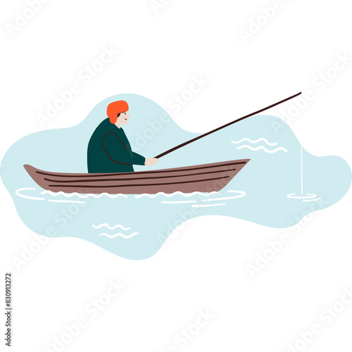 Fisherman in Boat on Lake