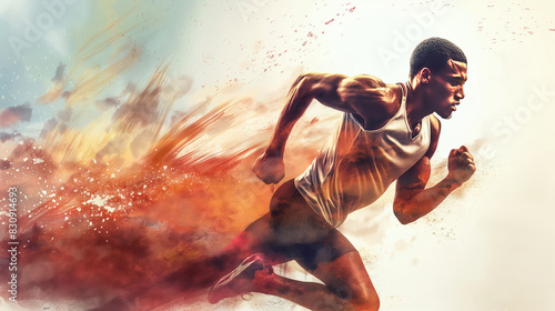 Wallpaper Mural Male black athlete runner on a running track, dynamic commercial photo. Attractive and fit professional sportsman focused on a training. Concept: Championship and Olympic Games. Torontodigital.ca