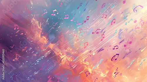 An illustration of floating musical notes and soft, pastels colors