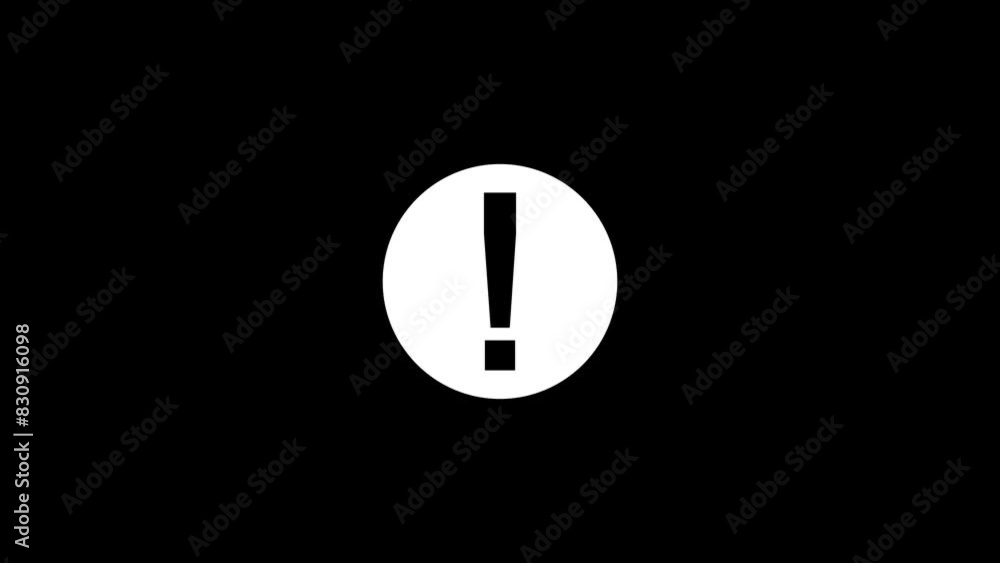 White exclamation mark isolated animated on black background. White exclamation mark isolated animated on black background.