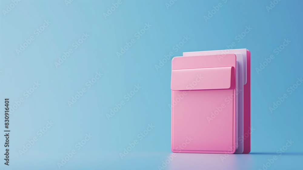 3D Pink folders standing on a blue background. Minimalist office supplies organization concept with colorful document storage. 3D Pink folders standing on a blue background. Minimalist office supplies organization concept with colorful document storage.