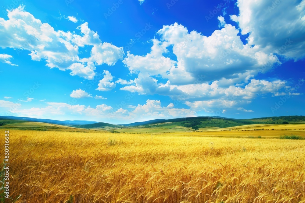 Field of Golden Wheat on a Sunny Rural Landscape