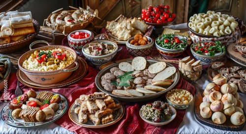 Feast Celebration: Traditional Lithuanian Food on a Table for Eastern European Delight photo