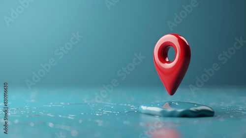 3D Red location pin on a textured blue surface representing geography, navigation, and location marking. Minimalistic and modern design.
