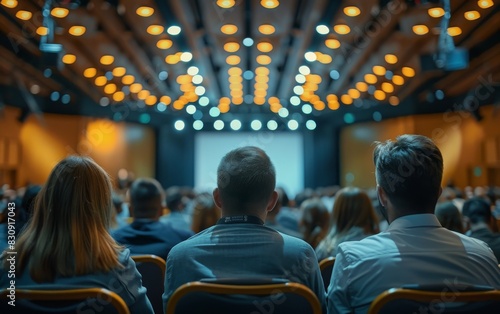 Full Audience Watching a Presentation in a Well-Lit Auditorium